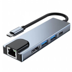 5-&uuml;hes USB C-jaotur C-t&uuml;&uuml;pi dokkimisjaam 4K 30Hz HDMI-&uuml;hilduv RJ45 Lan Etherneti splitter SD/TF PD 100W adapter Macbooki s&uuml;learvuti jaoks