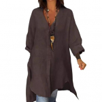 Naiste s&auml;rk V-kaelusega pikkade varrukatega k&uuml;ljega l&otilde;hestatud &auml;&auml;risega pullover-pluus, &uuml;hev&auml;rviline lahtise l&otilde;ikega suvine s&auml;rk igap&auml;evaseks kandmiseks S tumepruun v&auml;rv