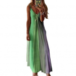 Naiste spagetirihmaga gradientsed pikad kleidid, suvised vabaaja kleidid V-kaelusega lendlevad maksikleit avara rannap&auml;ikese kleit M lilla