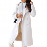 Naiste talvemantel, lahtik&auml;iv kraega, taskud, puhast v&auml;rvi, kaherealine kampsun lahtiselt liibuv mantel Termiline pikkade varrukatega reisimine tutvumiseks talvemantel L valge