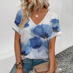 Naiste T-s&auml;rk suvine V-kaelusega T-s&auml;rk naistele igap&auml;evaelus l&uuml;hikeste varrukatega vabaaja T-s&auml;rk 3D-prindiga naisteriided S