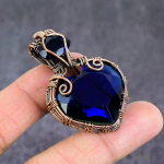 Natural London Blue Topaz Gemstone Handmade Copper Wire Wrap Pendant 2.05 p3s60