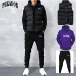 Meeste uus s&uuml;gis- ja talvem&uuml;&uuml;k &uuml;hev&auml;rvilise kirjaga tr&uuml;kitud kapuutsiga + vest + p&uuml;ksid vabaaja spordipaar, kolmeosaline komplekt S lilla