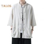 Meeste Hiina stiilis s&auml;rk, lahtine retro n&ouml;&ouml;bitav s&auml;rk taskutega, puuvillane linane hingav suves&auml;rk t&auml;navipeoks, reisimiseks L hall