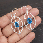 &Scaron;veitsi sinine topaas 925 sterlingh&otilde;be ehted, k&auml;sitsi valmistatud imeilusad h&otilde;bek&otilde;rvar&otilde;ngad, topaasv&auml;&auml;riskiviehted armastuse jaoks 2.00 Inches sinine