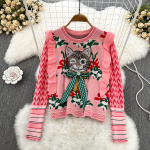 Br&auml;ndi kujundaja t&uuml;druk, p&auml;rlimine, kassi vibu tikandid, kootud kampsun, naiste volangid, lilleline žakaarkardin, multifilm, pullover, kampsun, k&auml;rbitud topid One Size roosa