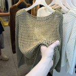 V&otilde;rk Vintage Harajuku Pikkade varrukatega Naiste Kampsun Korea Kevad Suvi Kudumid Pehmed &Otilde;hukesed Topid &Scaron;ikk &Uuml;hev&auml;rviline Naiste Kampsun S