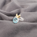 Taevasinine topaas v&auml;&auml;riskiviga s&otilde;rmus, k&auml;sitsi valmistatud imeilus ehe, 925 prooviga sterlingh&otilde;beehe, boheemlaslik s&otilde;rmus pulakingiks 12 sinine