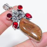 Natural Bloodstone, Garnet 925 Sterling Silver Jewelry Pendant 2.48 l4j08