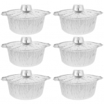 6 tk Alumiiniumist &uuml;mmargune fooliumpann kaanega Kiire &uuml;htlane soojenemine Mitmek&uuml;lgne k&uuml;psetustoidukonteiner Fooliumpann Tinfoil matkapott 6pcs