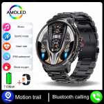 2025 Uus 1,85-tolline Ultra HD AMOLED nutikell meestele GPS Bluetooth k&otilde;ne 710 mAh aku 400+ sihverplaati Fitness Sport Fitness nutikell steel belt must