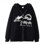 Naiste vabaaja tr&uuml;kitud pikkade varrukatega kapuutsid T&otilde;mblukuga dressipluusid taskumantel L