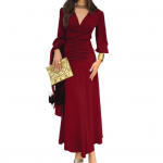 Naiste kroogetud kehakontuure j&auml;rgiv &otilde;htukleit, vabaaja pikkade varrukatega V-kaelusega ballikleit, kokteilipidu, pidulik maksikleit, merineitsi l&otilde;ige S