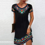 Vintage Elegantne Etnilise Mustriga Kleit Naised V-kaelusega L&uuml;hikeste Varrukatega Vabaaja Kleit &Uuml;lem&otilde;&otilde;duline 6XL Suvine Uus Ranna Puhkuse Minikleit S