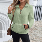 Naiste s&uuml;gisene kapuutsiga pusa pikkade varrukatega poollukuga l&uuml;hike pusa pullover talvine moer&otilde;ivas XXL valge