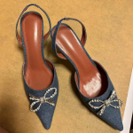 Mood Kuulus Br&auml;ndi Stiil Mood Rhinestones Paelaga Denim Naiste Pumbad Elegantsed Slingbackid Kevad S&uuml;gis K&otilde;rged kontsad Kontoridaami Kingad 35 sinine