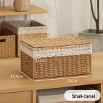 Rotangist punutud kaanega hoiukorv - Kosmeetikaorganisaator ja suupistekarp Large [38*26*24cm]