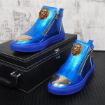 Kuldne Nahk Meeste Tennised Punk Vabaaja Kingad Hip Hop Mehelik K&otilde;rged Tossud T&otilde;mblukuga Pahkluubotid Madalad Zapatos Hombre A4 37 sinine
