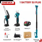 8-tolline harjadeta elektriline teleskoopvarrega saag-k&auml;&auml;rid 3IN1 5500W k&otilde;rgete oksade mootorsaag aiak&auml;&auml;rid t&ouml;&ouml;riist 21V 18V akule 1 Battery EU Plug