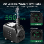 GROWNEER 550GPH Sukelpump 30W Purskkaevupump, 2000L/H, 2,2m t&otilde;stek&otilde;rgusega, 3 otsikuga Akvaariumi, Kalapaagi, Tiigi, H&uuml;dropoonika jaoks,