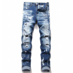 Moodne K&otilde;rge Kvaliteediga Disainer Meeste Teksap&uuml;ksid Retro Sinised Venivad Kitsa L&otilde;ikega Augulised Rebitud Teksap&uuml;ksid Meeste Denim P&uuml;ksid 36 sinine