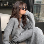 S&uuml;gis-talvine naiste laisa stiili kampsunikomplekt seelik V-kaelusega kootud kampsun topp poolseelikust kaheosaline komplekt XS