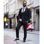 Meeste &Uuml;likonnad Must Triibuline Kaelusel&otilde;ikega Slim Fit Kost&uuml;&uuml;m Homme Vabaaja 3 Osaline Pulmajakk Vest P&uuml;ksid &Auml;riBlazer Komplektid S must
