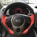 For Kia Forte 2009-2014 Soul Rio Original Hand-stitched Black Red Leather Non-slip car Steering Wheel Cover 1