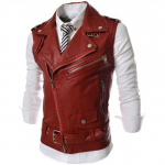 Meeste &uuml;likond, vest, must rev&auml;&auml;rkrae, t&otilde;mblukk L&uuml;hike nahast mood vabaaja vest, punk-stiilis Gilet meeste jaoks Steampunk r&otilde;ivad XXL punane