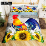 Tekikott Pastoraalne Maastik Loom Kana &Uuml;heinimesevoodi Maapiirkond P&auml;evalill Kukk Tekikott Mikrokiud Rustika Ait Voodipesukomplekt EU Single(135*200cm)3pcs