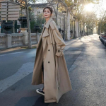 S&uuml;gis Talv Khaki Pikk TRENCH-jakk Naistele Elegantne &Uuml;ler&otilde;ivas Allak&auml;&auml;ndekaelus V&ouml;&ouml;kott Korea Stiilne Tuulejakk S khaki