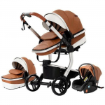 Poussette Bebe Trio Combin&eacute;e Landreau Reversible Grand Luxe en Cuir PU Hyper Confort Cadre Haut Alu Robuste et Leger Design Marron