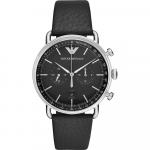 Emporio Armani Aviator Must Sinine Nahast Meeste Kvarts Kronograafi Kell AR11143 must