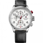 Tommy Hilfiger Trent Valge sihver must nahk Meeste kvartsikell 1791138 valge