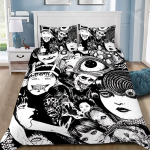 Junji Ito Tomie Manga Tekikott Padjap&uuml;&uuml;r Voodipesu Komplekt Poistele T&uuml;drukute Magamistoa Kaunistuseks &Uuml;he- Kahekohaline Suur Suurus Kingitus EU Single 90x200cm gray