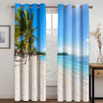Rannik Sinine Ookean Maastikukardin 2 paneeliga komplekt elutuppa magamistuppa kodu kaunistuseks Varjund Luksuslik 100W130H(CM)40x51in&Grommet Top black