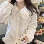 Kawaii pitss&auml;rk Valge Peter Pan kraega pluusid lopsakate varrukatega S&uuml;gisene korea Lolita Preppy stiilis n&ouml;&ouml;biga armsad topid S gray