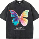 Vintage pestud liblika prindiga T-s&auml;rk BUTTERFLY tekstigraafika vabaaja t&auml;navar&otilde;ivad unisex puuvillane T-s&auml;rk 2XL blue