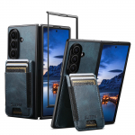 Luksuslik magnetiline nahast vertikaalse kaardipesa rahakott &uuml;mbris Samsung Z Fold 7 6 5 5G Fold7 jaoks P&otilde;rutuskindel tugijalg Taskuga kate Galaxy Z Fold7 sinine