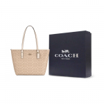 COACH City kunstnahast k&auml;ekott, &otilde;lakott suur naiste liivakollane One Size-Gift Box Set (Basic Set + Black Gift Box)