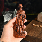 K&auml;sitsi nikerdatud P&uuml;ha Joosepi puuskulptuur, t&auml;isringikujuline figuur liiliakepiga, maal&auml;hedane katoliku kristlik lauakaunistus (as the picture,4 Inches(10.16cm))