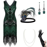 1920. aastate Flapper Kleidi Komplekt Naistele &Uuml;lehelise 20. Aastate Gatsby Kost&uuml;&uuml;m Tarvikutega (Peapael, K&otilde;rvar&otilde;ngad, P&auml;rlikee, Kindad) Xl m&uuml;ndi