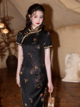 Must k&otilde;rgetasemeline nooruslik stiil Qipao - Kevad 2025 Uus Hiina kitsa l&otilde;ikega naiste kleit L (50-55kg) must