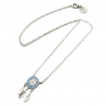 7bis [P3891] - Collier artisanal 'Boho' (dreamcatcher) turquoise argent&eacute; - 15x8 mm t&uuml;rkiissinine