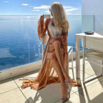 Seksikad Bikiinikatted Pikad Valged Mitmekihilised volangidega varrukad Suvine rannakleit Elegantne naiste rannariietus Ujumiskost&uuml;&uuml;m Cover Up D5 One size kollane