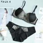 DKGEA mood naiste aluspesukomplekt, paks rinnahoidja pits, seksikas push-up rinnahoidja 70B must