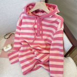 Triibuline kapuutsiga naiste sviiter 2022 s&uuml;gis-talv Kootud kampsun vabaaja pikkade varrukatega sviiter naiste topid One Size roosa