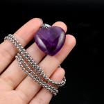 1 tk Naturaalsest kivist kaelakee Ripats S&uuml;damekujuline Kristall Amet&uuml;st Ahhaat Opaal Roostevabast Terasest Kett Kaelakeed Naiste Ehted 30x30x10 Mm 1Pcs/Dark Amethyst