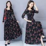 Kevadine uus korea stiilis swing-stiilis prinditud kiikkleit pikkade varrukatega &uuml;le p&otilde;lve ja kaelusega rannaseelik M must