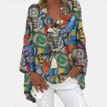(brisand) Naiste moe Boho Print avar pluus, pikkade varrukatega V-kaelusega vaba s&auml;rgi topp S